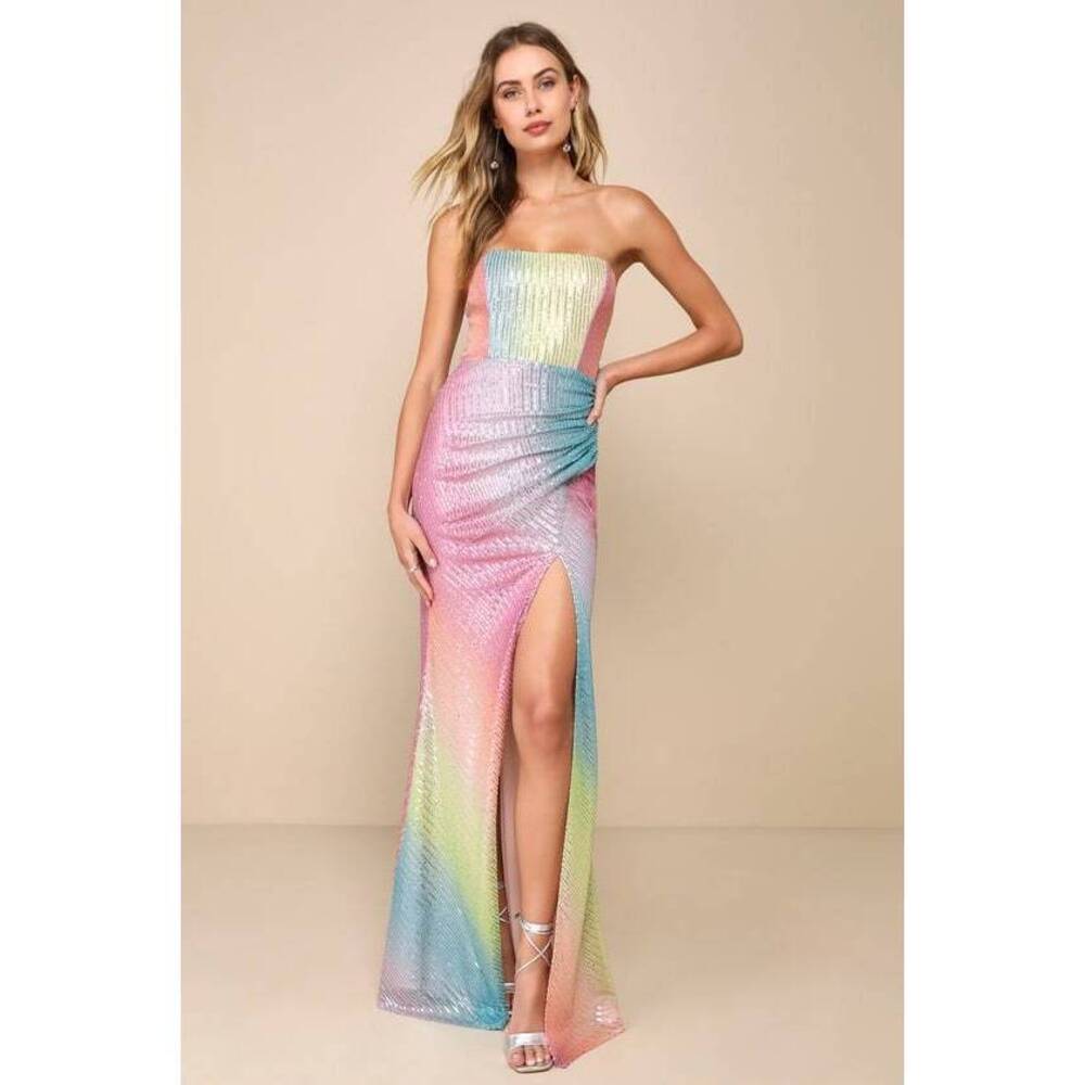 Lulus Ethereal Brilliance Rainbow Sequin Strapless Maxi Dress Other - Size M